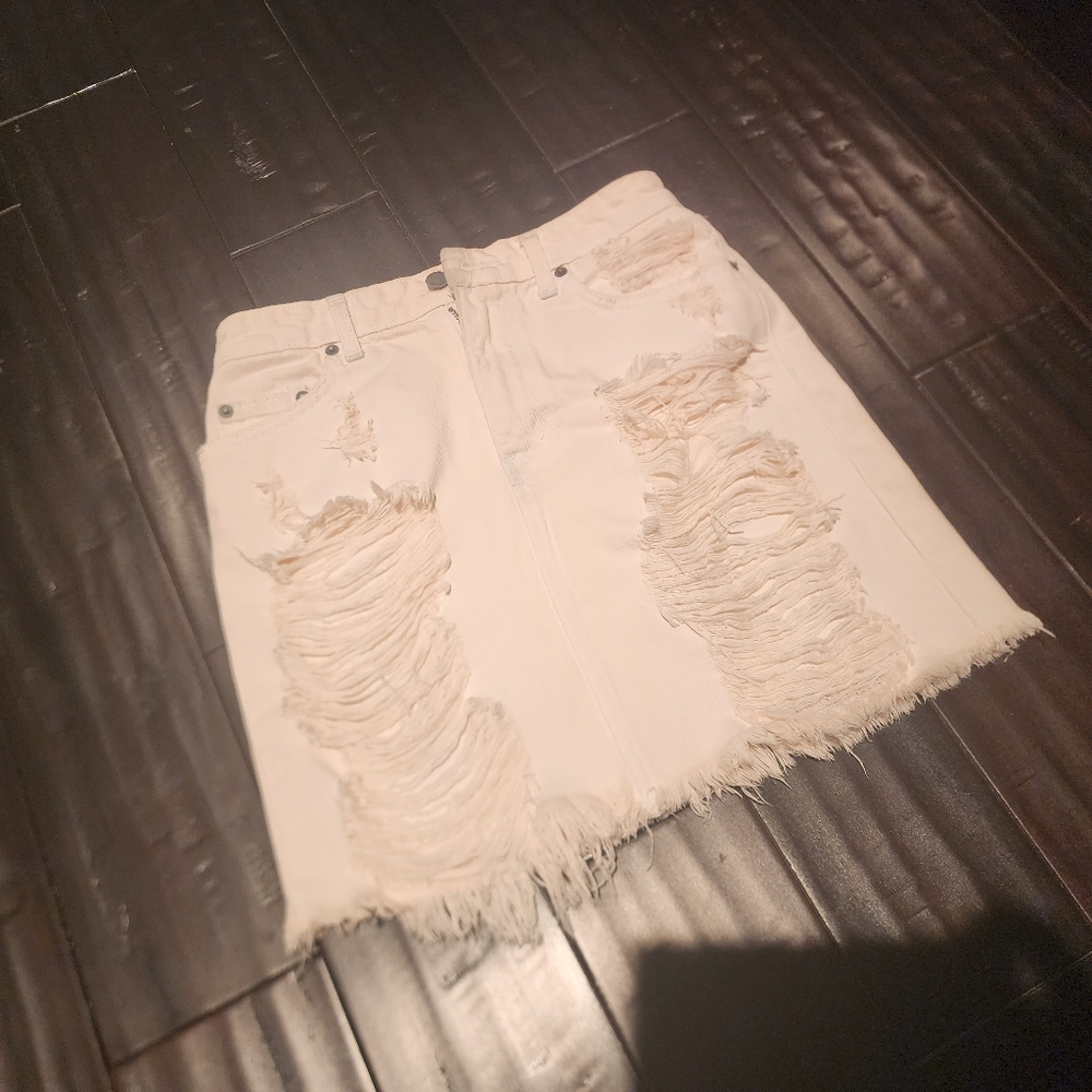 Carmar Pale Pink Denim Destressed Mini Skirt 26